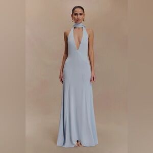 Meshki Juliet Slinky Maxi Dress with Scarf Pale Blue